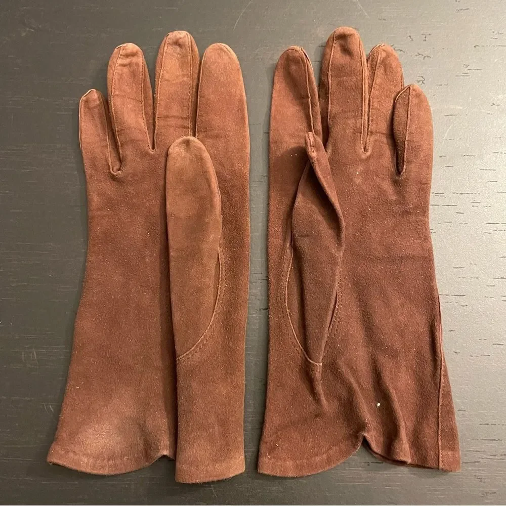 Vintage Brown Suede Gloves
